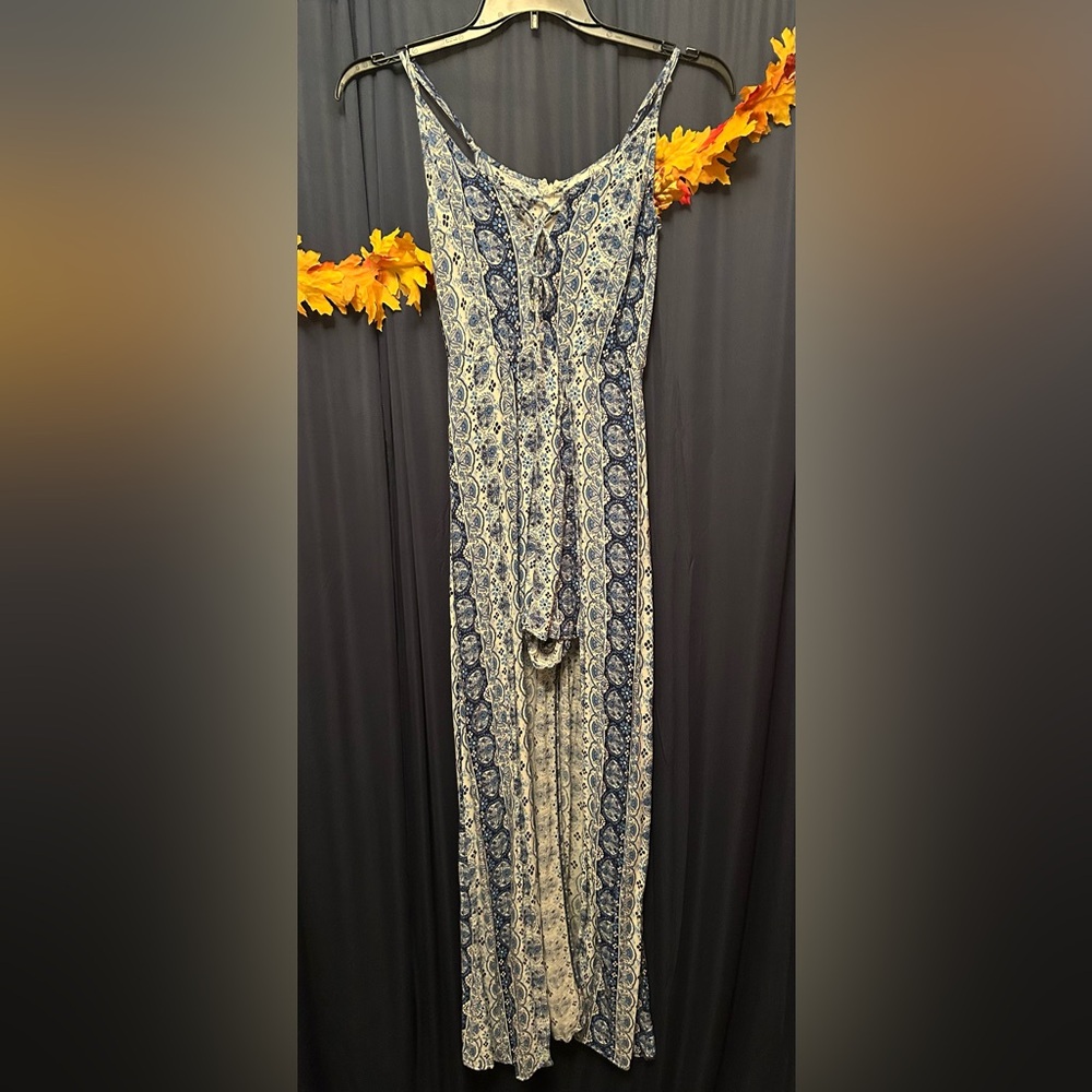 Speechless Blue and White Patterned Dress/romper